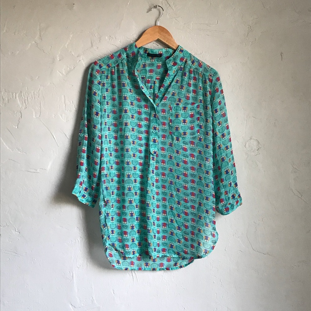 🎉Sheer Owl Print Tunic Blouse